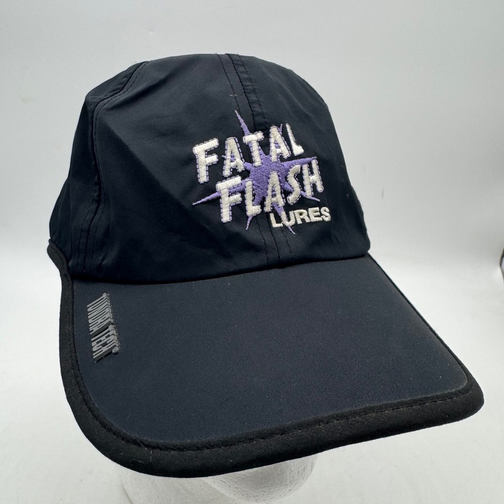 Fatal Flash Lures Hat Tundra Tech Cap Fishing Black Embroidered Logo USA Flag‎